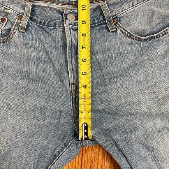 LEVI’S 501 Button Fly Denim Blue Jeans Destroyed Distressed Patch 33” W x 27” L - Picture 5 of 16